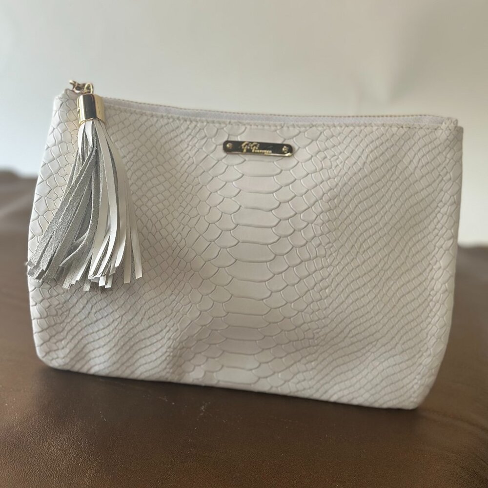GiGi New York White Embossed Python Leather Clutch